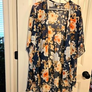 Sheer floral open front cardigan